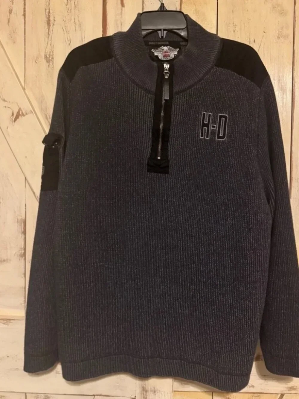Harley Davidson Motor Clothes Men's‎ Sweater 3/4 Zip Long Sleeves Logo Chest XL